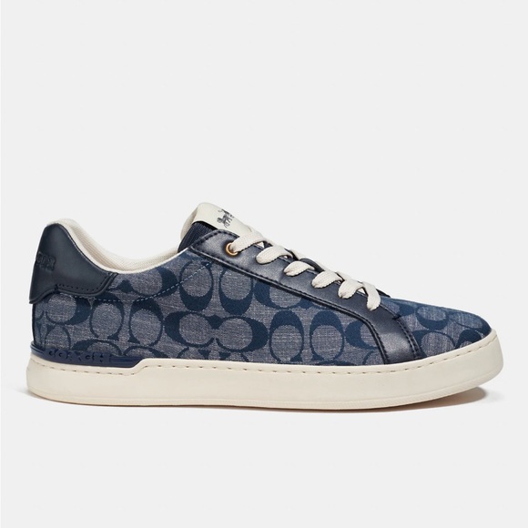 Coach Clip Low Top Sneaker in Signature Chambray Midnight Navy - Picture 2 of 5